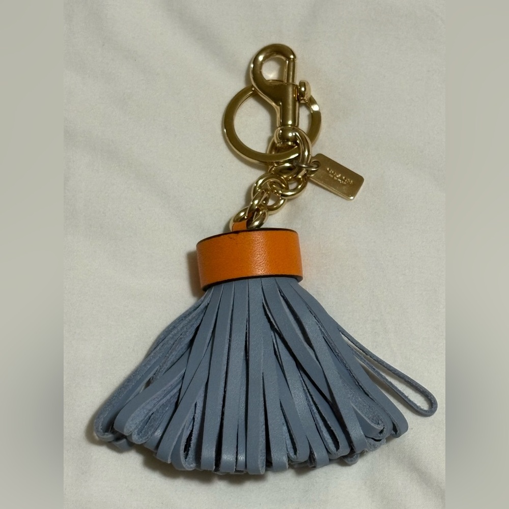 Coach Gold and Blue Leather Charm and Tassel Key Holder Charm - Picture 4 of 5
